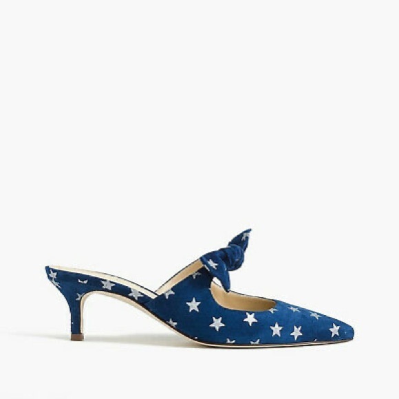 ❌SOLD❌J. Crew Star Suede Slide Heels Blue Silver - Picture 4 of 10